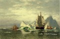 Ballenero ártico de regreso a casa entre icebergs William Bradford